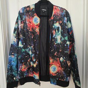 Carbon Windbreaker Zip Up Jacket with Starry Galaxy Print